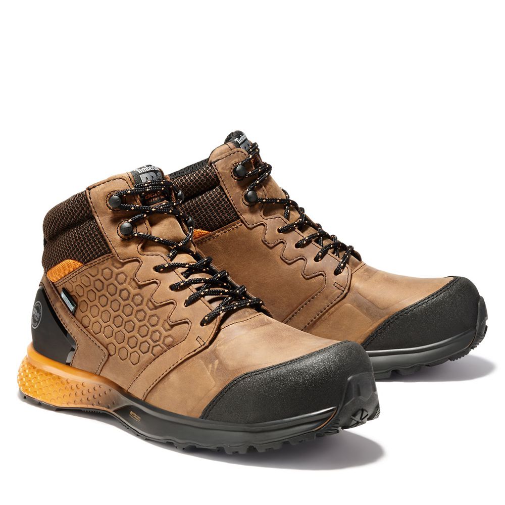 Timberland Μποτακια Εργασίας Ανδρικα Καφε/Μαυρα - Pro® Reaxion Comp Toe - Greece 1694078-RW